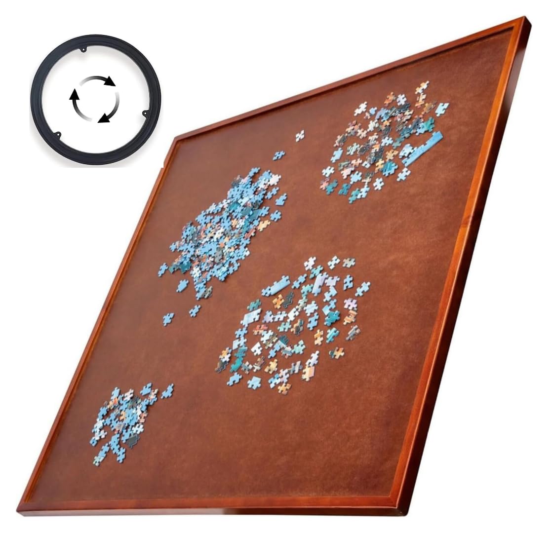 Jumbl Spinner Puzzle Board | 35” x 35” Wooden Jigsaw Lazy Susan Turntable w/ 360° Rotation | Smooth Plateau Fiberboard Work Surface & Reinforced Hardwood | for Games & Puzzles | 1500 Pieces
