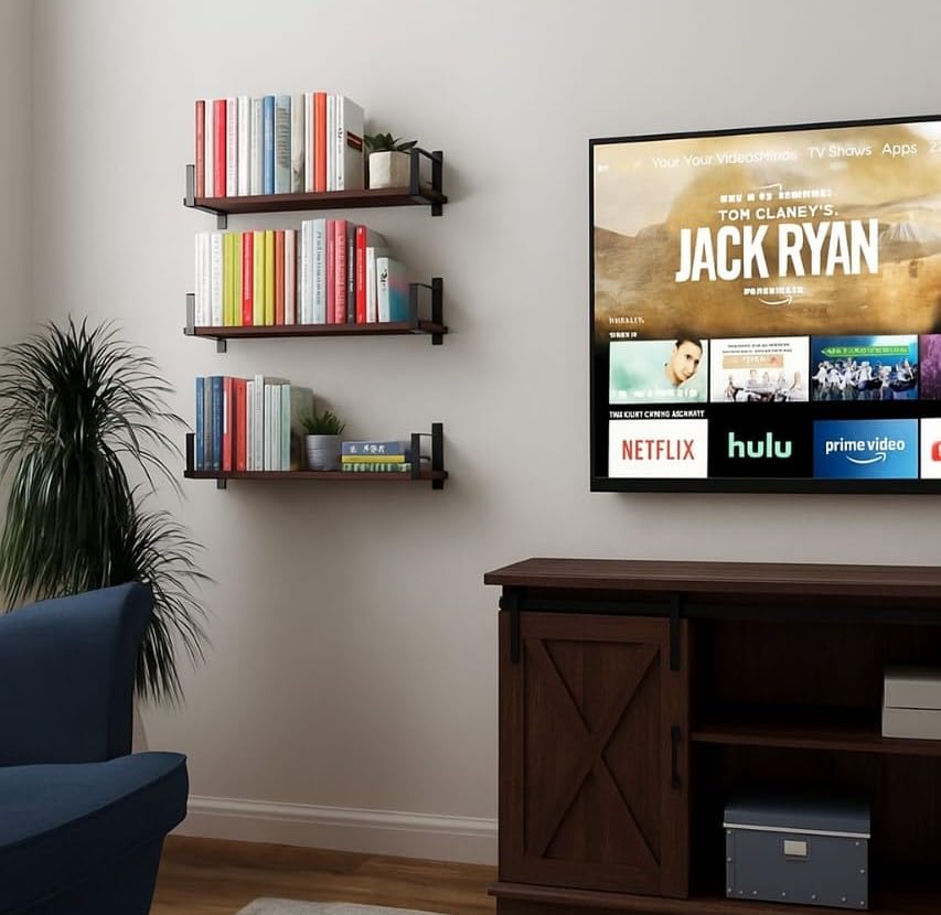 Image of Deion Wall Mounted Bookshelf for Living Room & Bedroom | Wooden Wall Shelf for Books | Floating Wall Bookshelf | Book Shelf Wooden Wall Mounted | Decorative Wall Shelf Rack (Brown, 19X6X6)