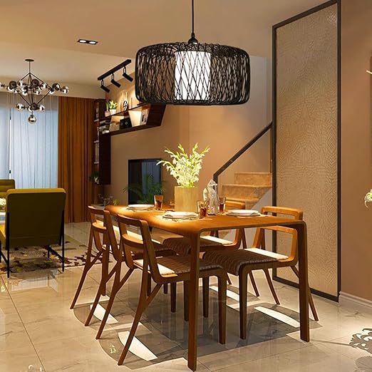 CSSYKV Creatieve Rotan Hanglamp Handgeweven Zwarte Bamboe Kroonluchters Rotan Hanglamp In Zuidoost-Aziatische Stijl Rustieke Kunst Vogelnest Lampenkap E27 Enkele Lamp Met Verstelbare Ophangdraad photo 2