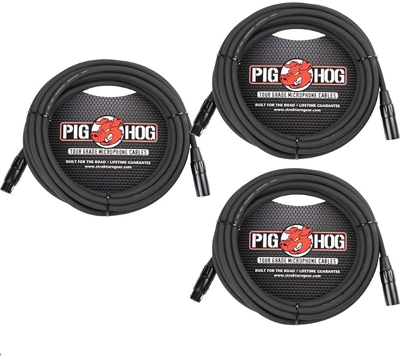Pig Hog XLR 25 Foot Pack Tour Grade Microphone Cables (3-Pack)
