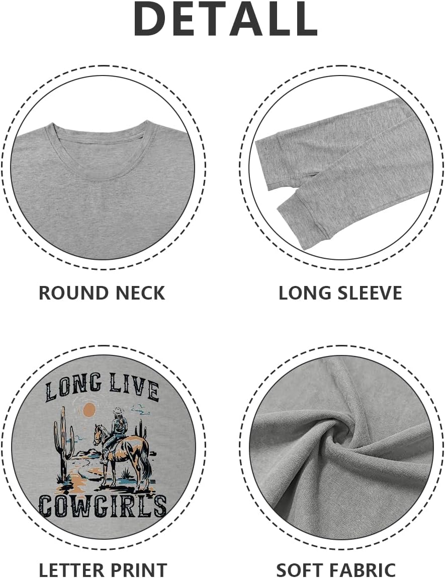 Women's Western Cowgirl Long Sleeve Shirts Vintage Country Music Fall T-Shirt Hiking Travel Sweatshirt Tops - Image 5