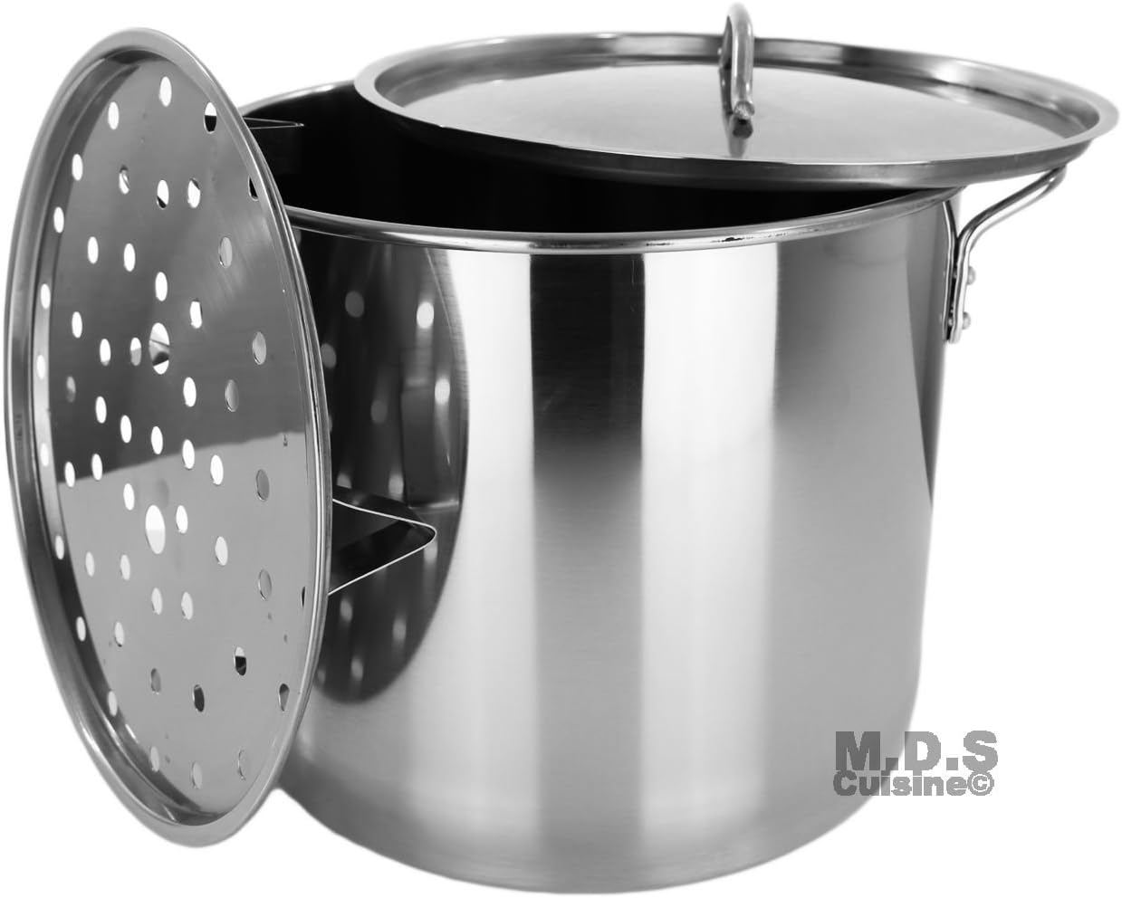 Stock Pot Stainless Steel 40QT Lid Steamer Pot Brew Vaporera Kettle Tamales New 10Ga