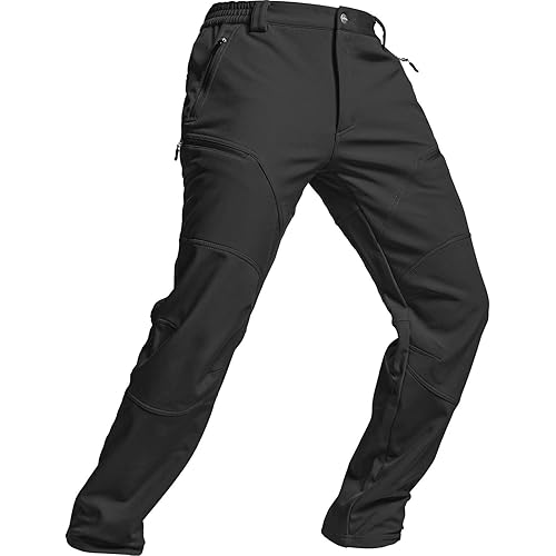 TSLA Men's Snow Ski Snowboard Waterproof Softshell Cargo Pants, Hiking Fleece Lined Bottoms