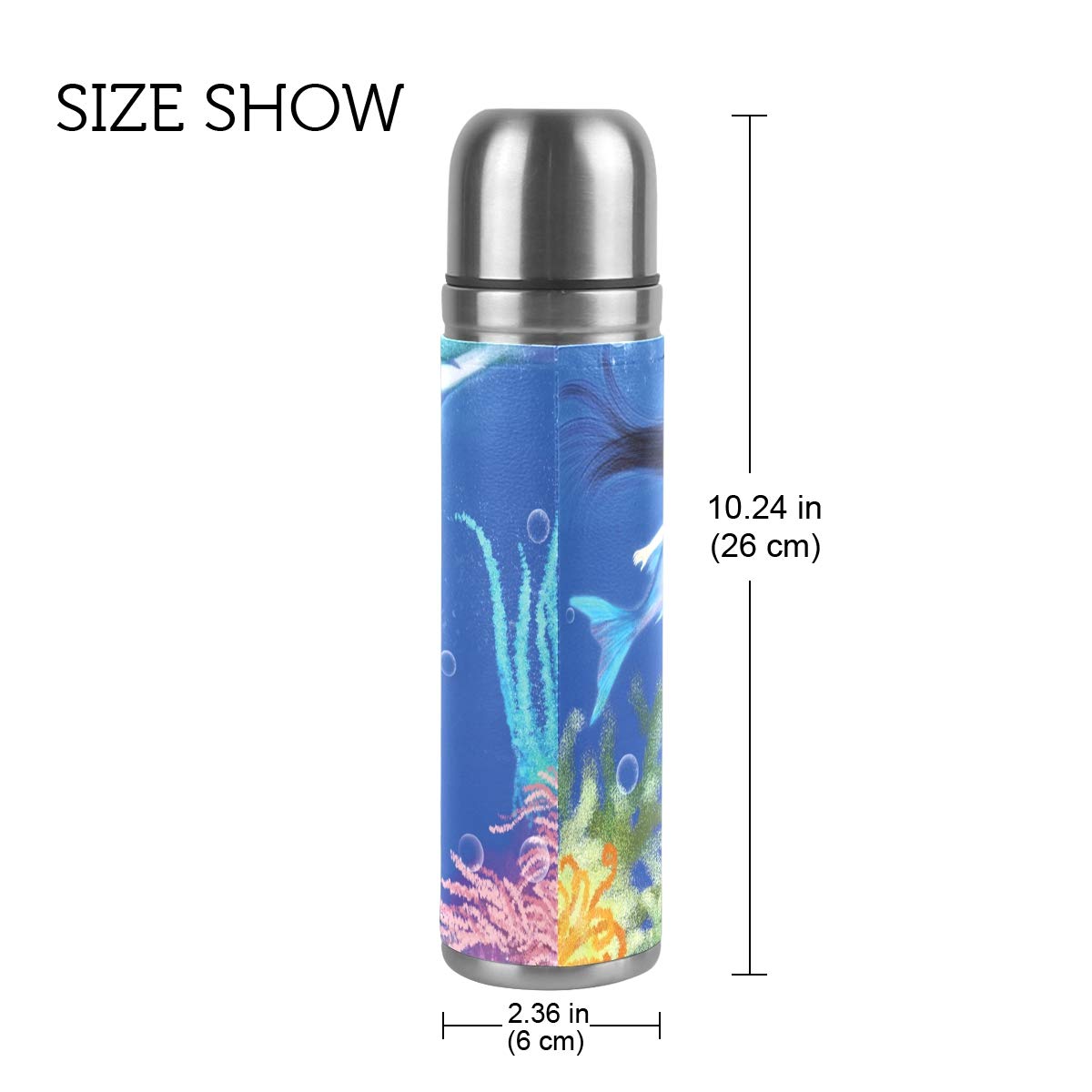 Meerjungfrau Delphin Edelstahl-Trinkflasche – 600 Ml, Isoliert, Mit Strohhalm, Auslaufsicher Für Sport & Schule