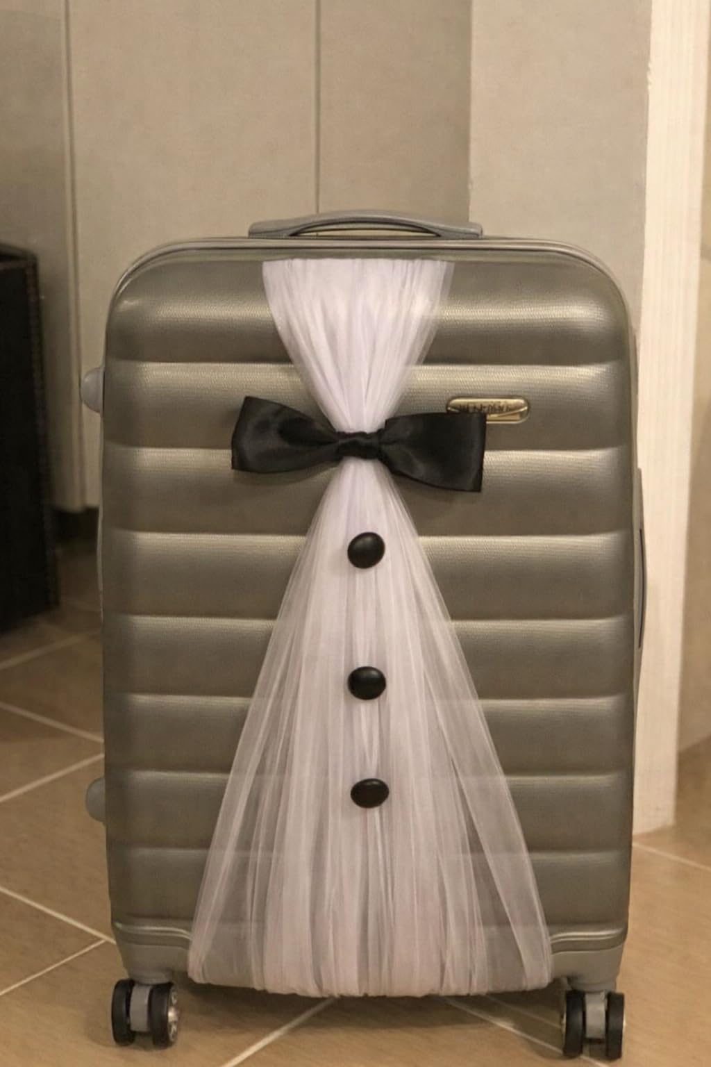 Adjustable Groom Tuxedo Style Suitcase Decor for Gift Wrapping 2pcs | White Net Tuxedo Design for Suitcase Decor, Trousseau Packing, Wedding, Engagement Cloths Wrapping (White)-image-28