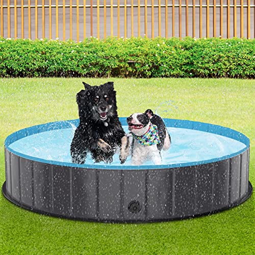 TENXSNUG Hundepool fur Große Hunde, Faltbare Hund Schwimmbecken Hundebadewanne, rutschfest Dog Pool Planschbecken für Kinder und Hunde, Dunkelgrau, 160 x 30 cm