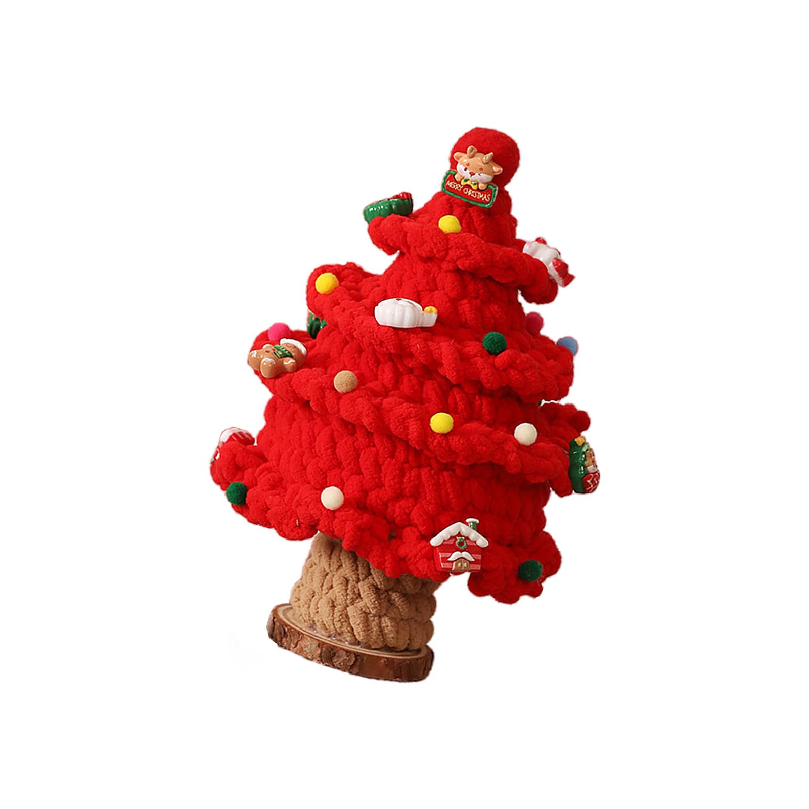 Hsioluted Knitted Christmas Tree Wooden Base Decoration for Tabletop and Holiday Charm Featuring Holiday Accents Desktop Ornament