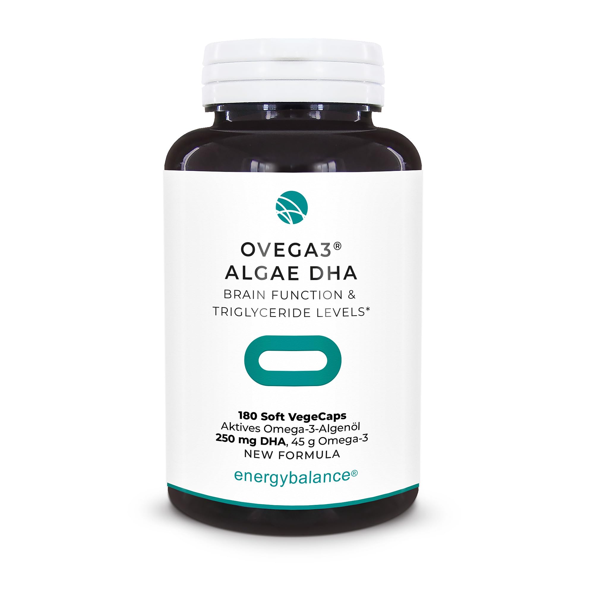 EnergyBalance Ovega3 Algae DHA – Veganes Omega 3 aus Algenöl – 180 VegeCaps mit 250 mg DHA – Pflanzliche Alternative zu Fischöl – Ohne Gelatine, Vegan, Glutenfrei