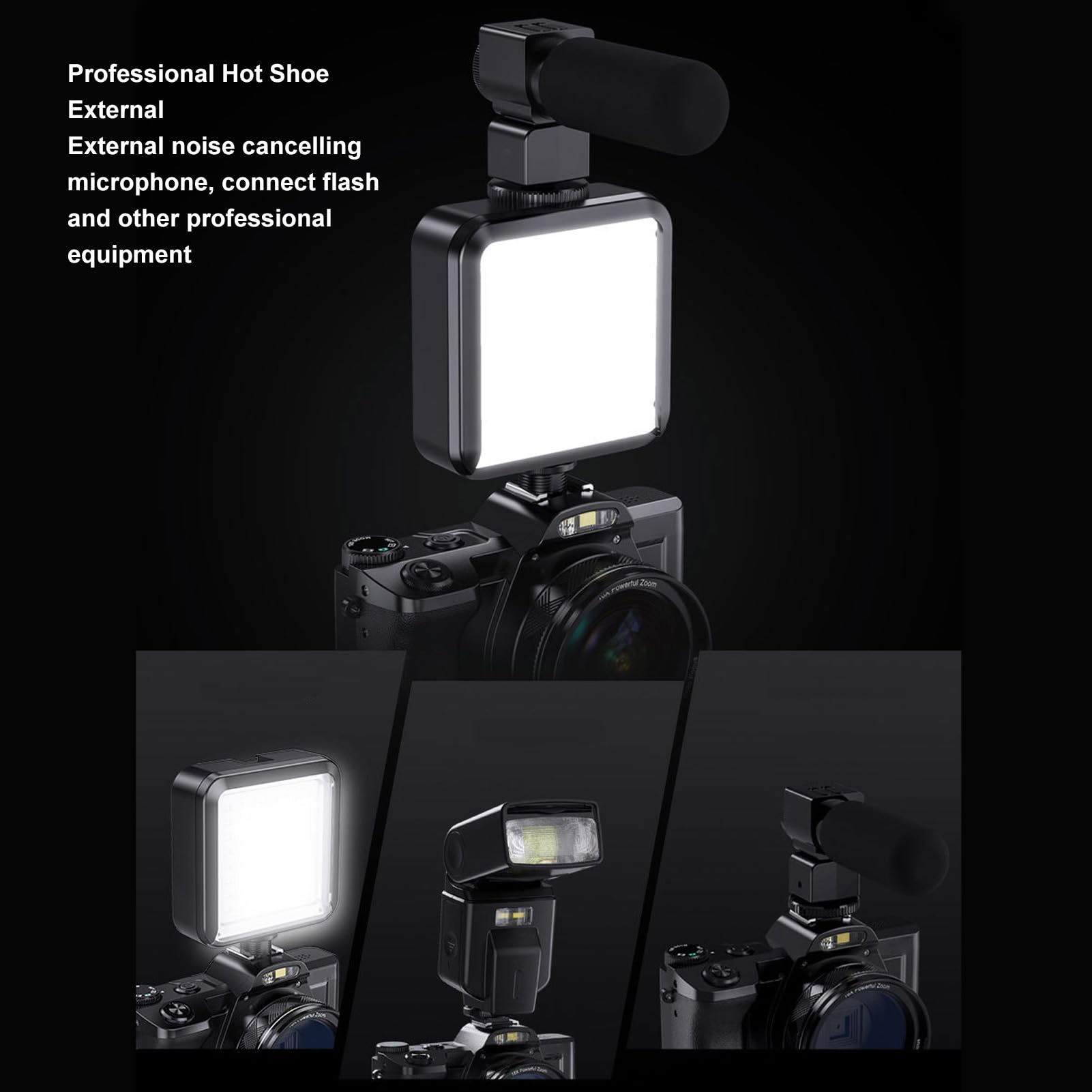 Kompaktowy Aparat Fotograficzny, Cyfrowy Aparat Fotograficzny 5K 48 MP z 16-krotnym Zoomem Cyfrowym i Ekranem 3,5 Cala, Autofokusem, wiernością bezprzewodową, Filtrem UV, do