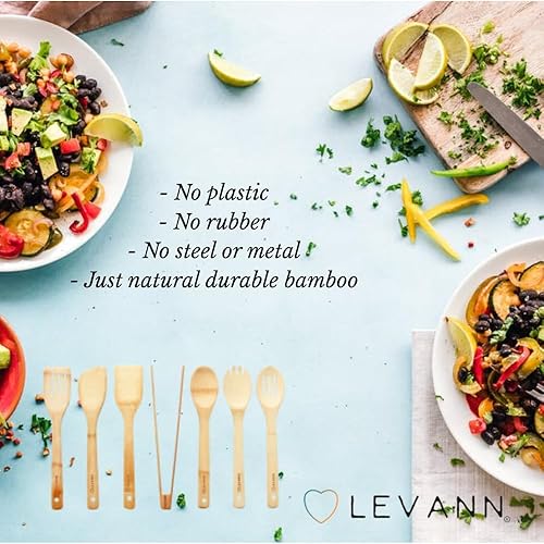 Miniatura 5 de LEVANN Juego de utensilios de cocina de bambú natural de 7 piezas