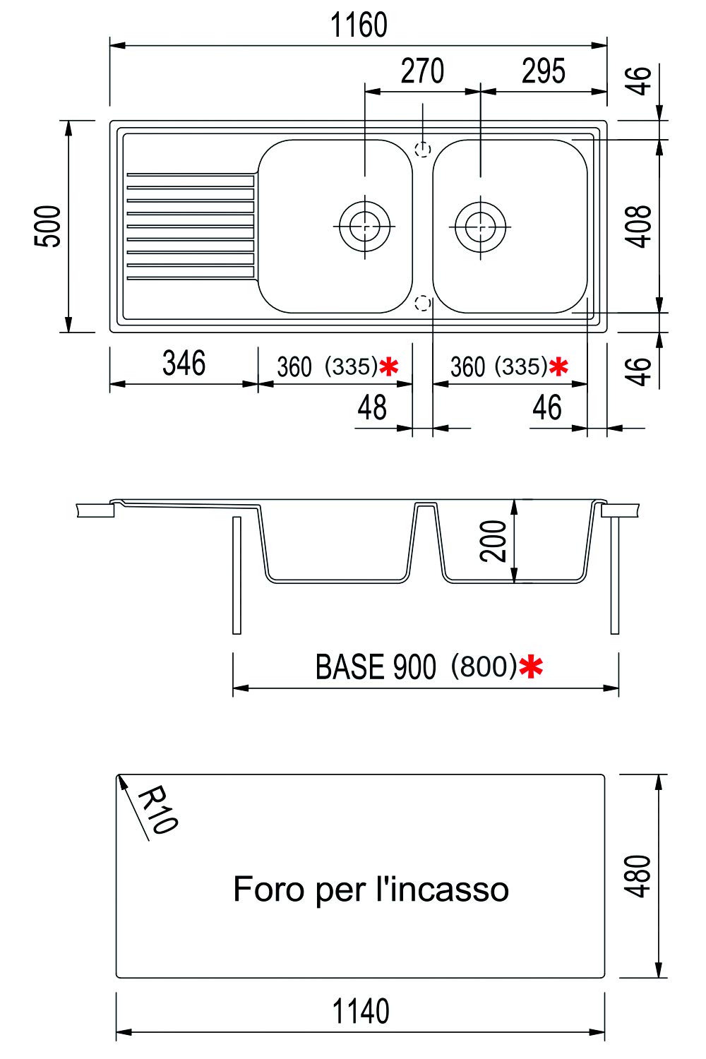 Lavello composito Plados PL1162 due vasche più gocciolatoio + tagliere legno (Avena)