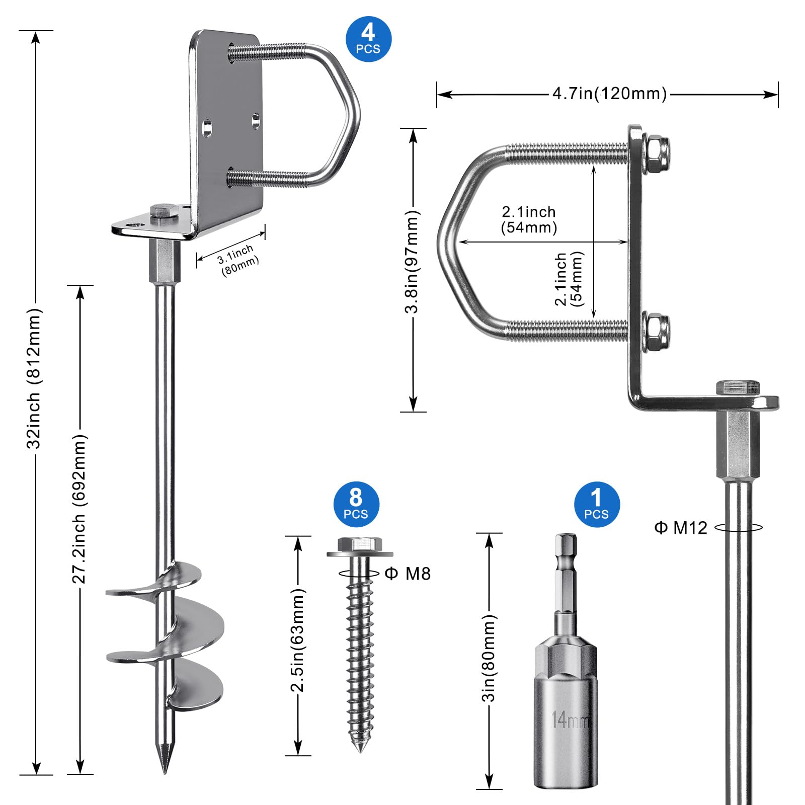Confezione da 4 ancoraggi resistenti da 45,7 cm, kit di ancoraggio per