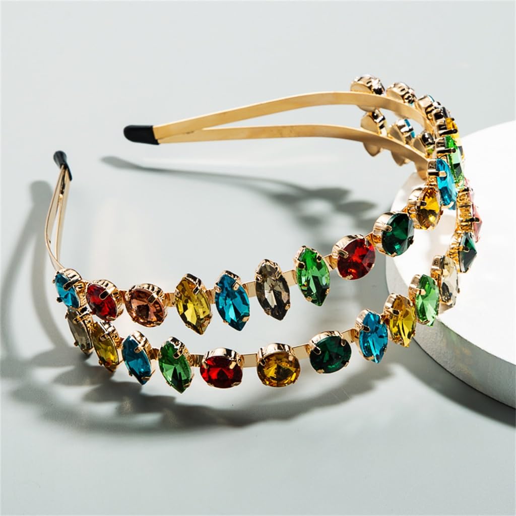 FMURY - Fasce per capelli con strass colorati, da donna, in lega, bordo largo, super brillante, accessori per capelli per feste