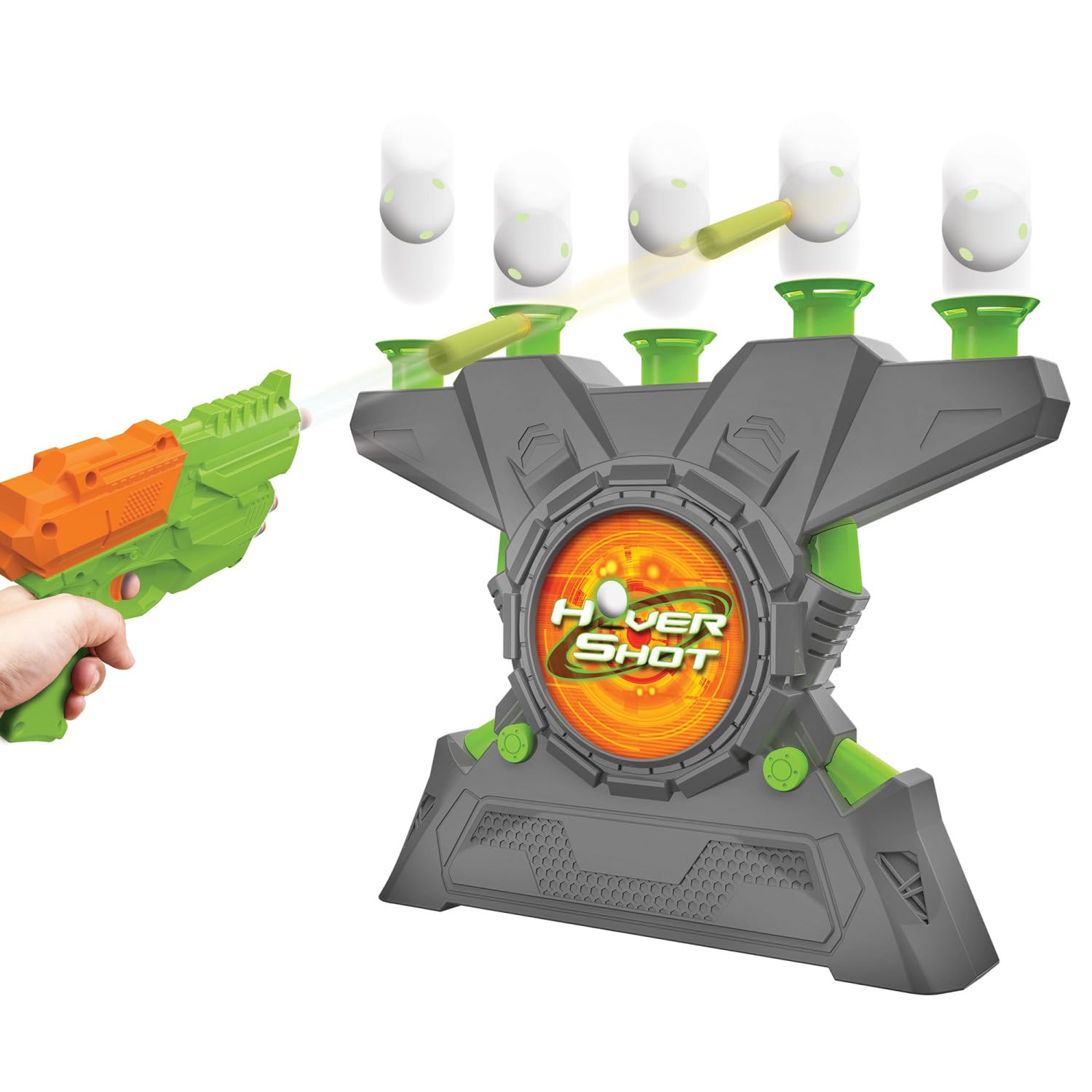 Merchant Ambassador Hover Shot 2.0 Game - air powered blaster, foam darts with glow in the dark targets