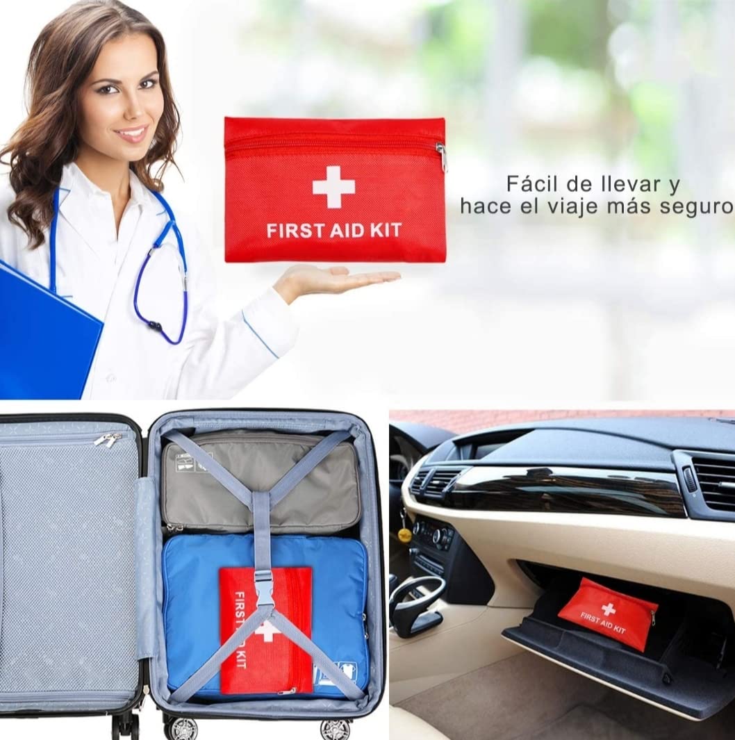 Botiquín de primeros auxilios, botiquin de 50 piezas de artículos diferentes botiquín homologado para Coche hogar Camping Caza Viajes Aire Libre senderismo acampar muy completo. (1)