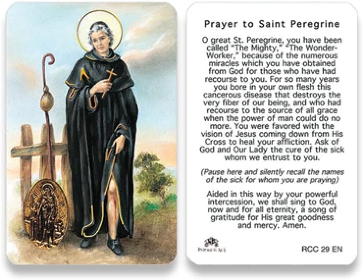 San Francis Imports Holy cards for Catholics including St Jude Our Lady of Guadalupe St Michael St Joseph St Anthony Prayer and Others (St. Peregrine)