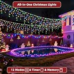 82FT 810 LED Multicolore Icicle lumières de Noël Décor extérieur - 180 Visage diamanté LED Des ampoules, 12 Modes, dimmables, minuterie & Mémoire intérieure & En plein air, 29V Faible tension, énergétique, UL Certifié