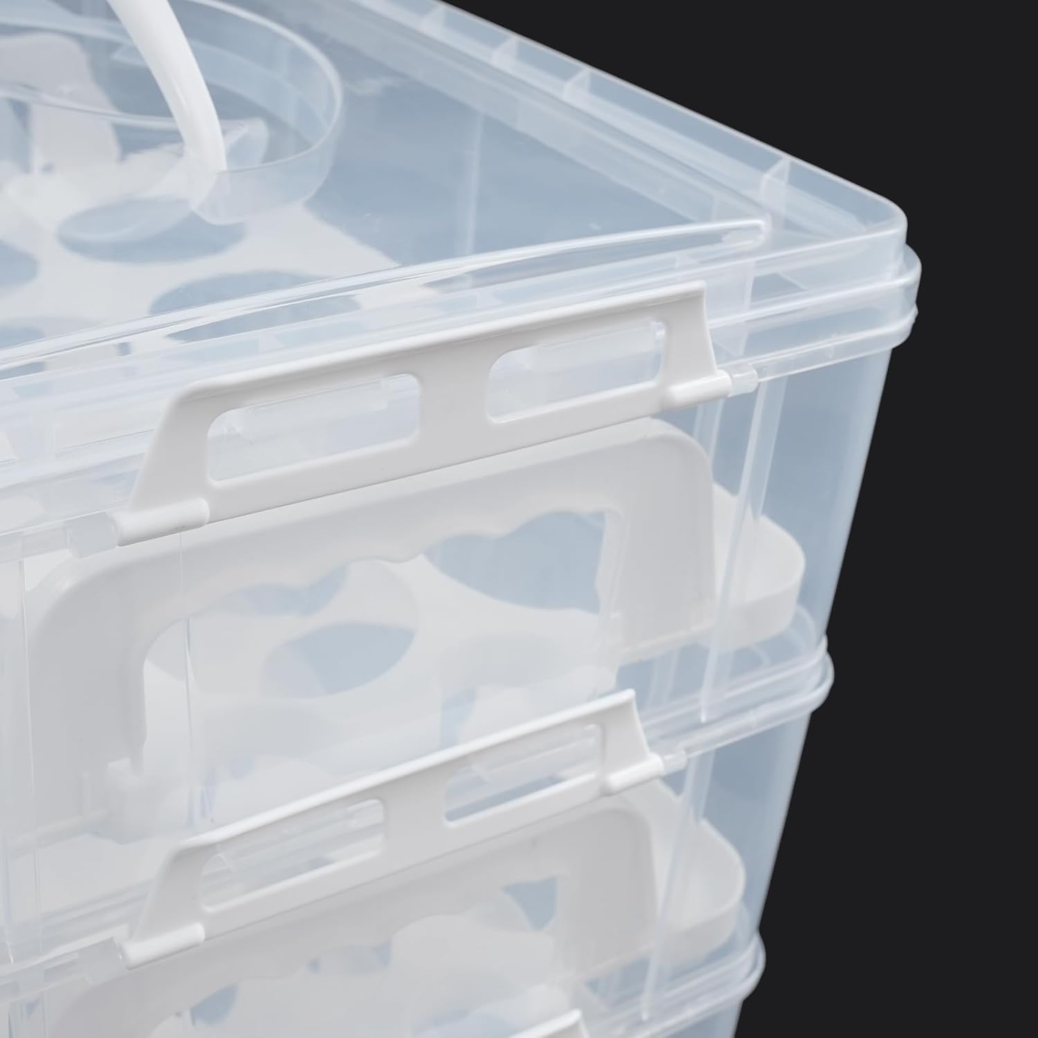 4-Tier Cupcake Carrier, Stackable Storage Container with Transparent Lid & Handle - Holds 48 Cupcakes or Muffins for Parties, Baking, Picnics | Use 1,2,3 or 4 Tiers (White)