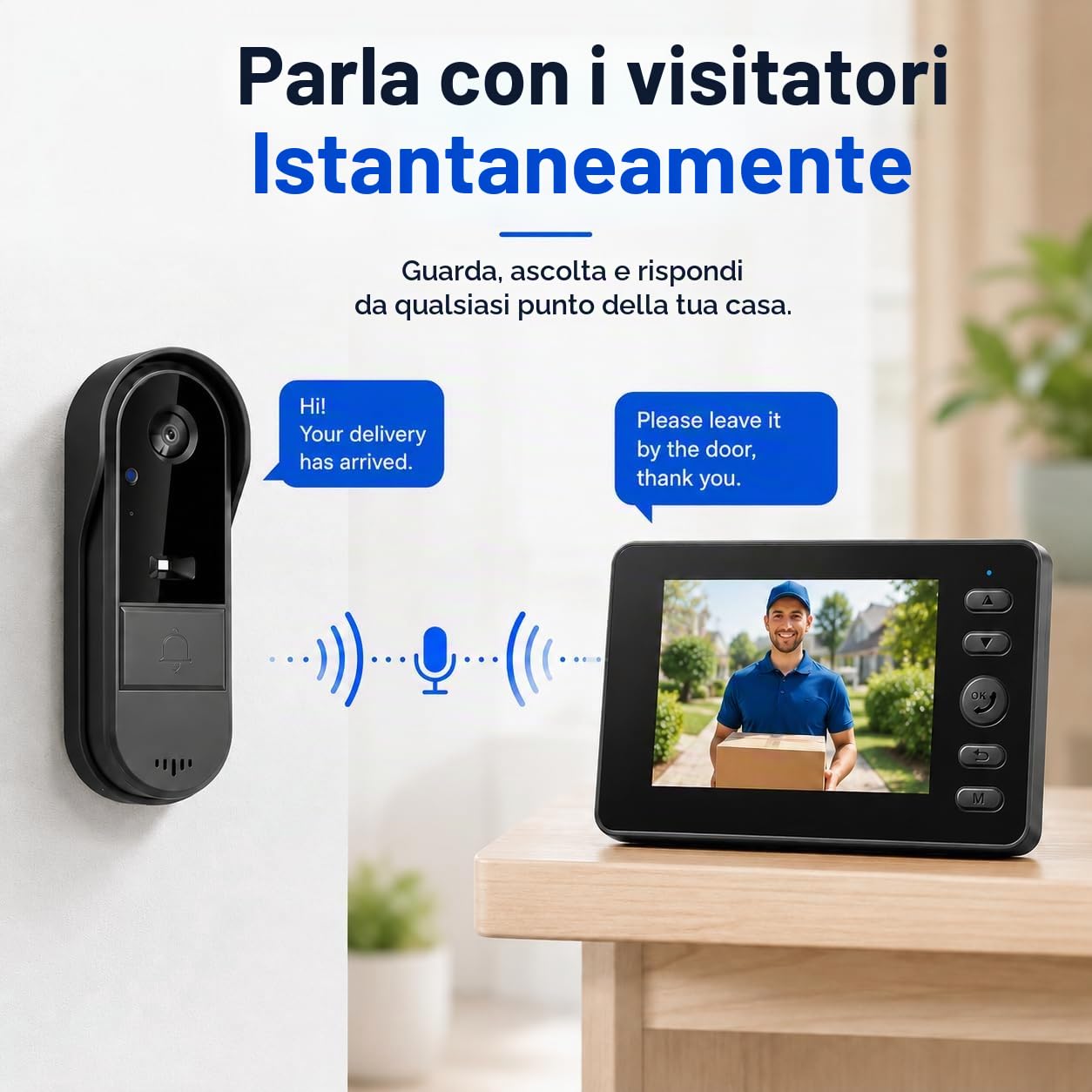 Winnes Video Campanello Videocitofono senza Fili da Esterno Spioncino Citofono con Telecamera 170°Angolo Visuale 1080P Schermo IPS 4,3'',Impermeabile IP65,Audio Bidirezionale,Senza APP Abbonamento