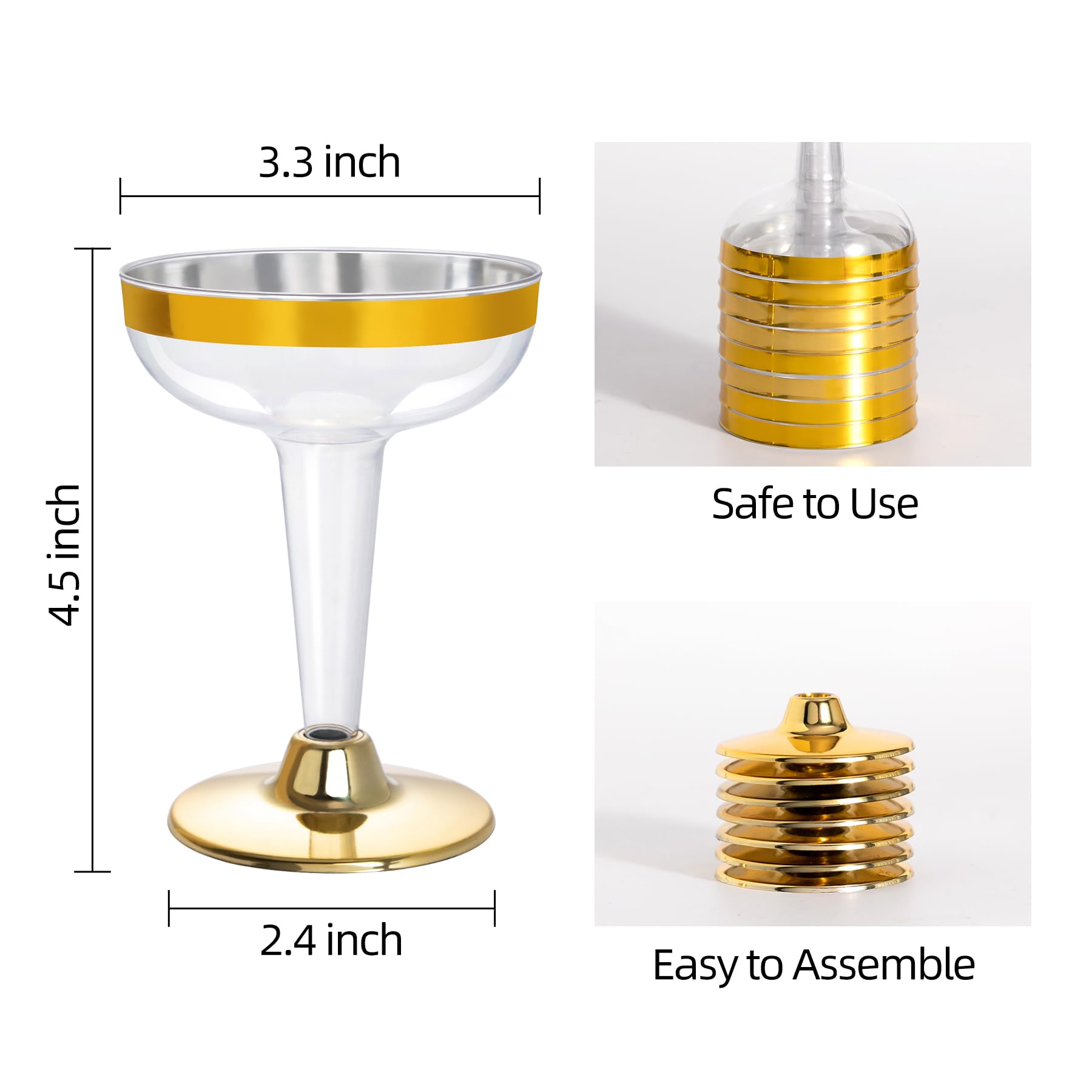 Lullaby Paquete de 50 copas de champán desechables de 5 onzas con borde dorado, elegantes, irrompibles y transparentes, perfectas para bodas, fiestas, cumpleaños y ocasiones especiales