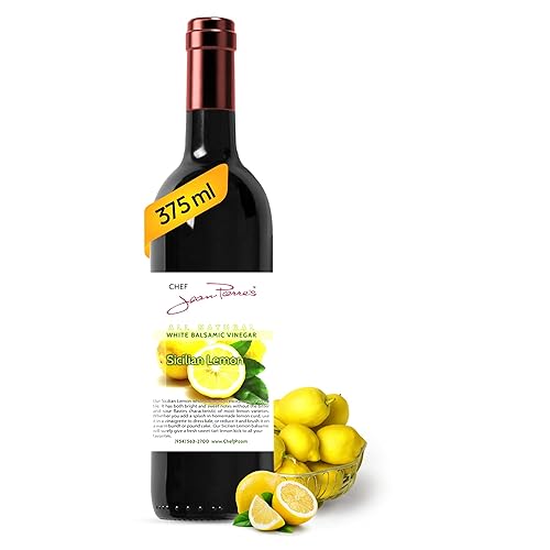 Chef Jean Pierre's Vinagre balsámico italiano – 12.5 oz (12.7 fl oz) rico sabor a limón, 12 años de edad tradicional en barril – Ideal para mejorar