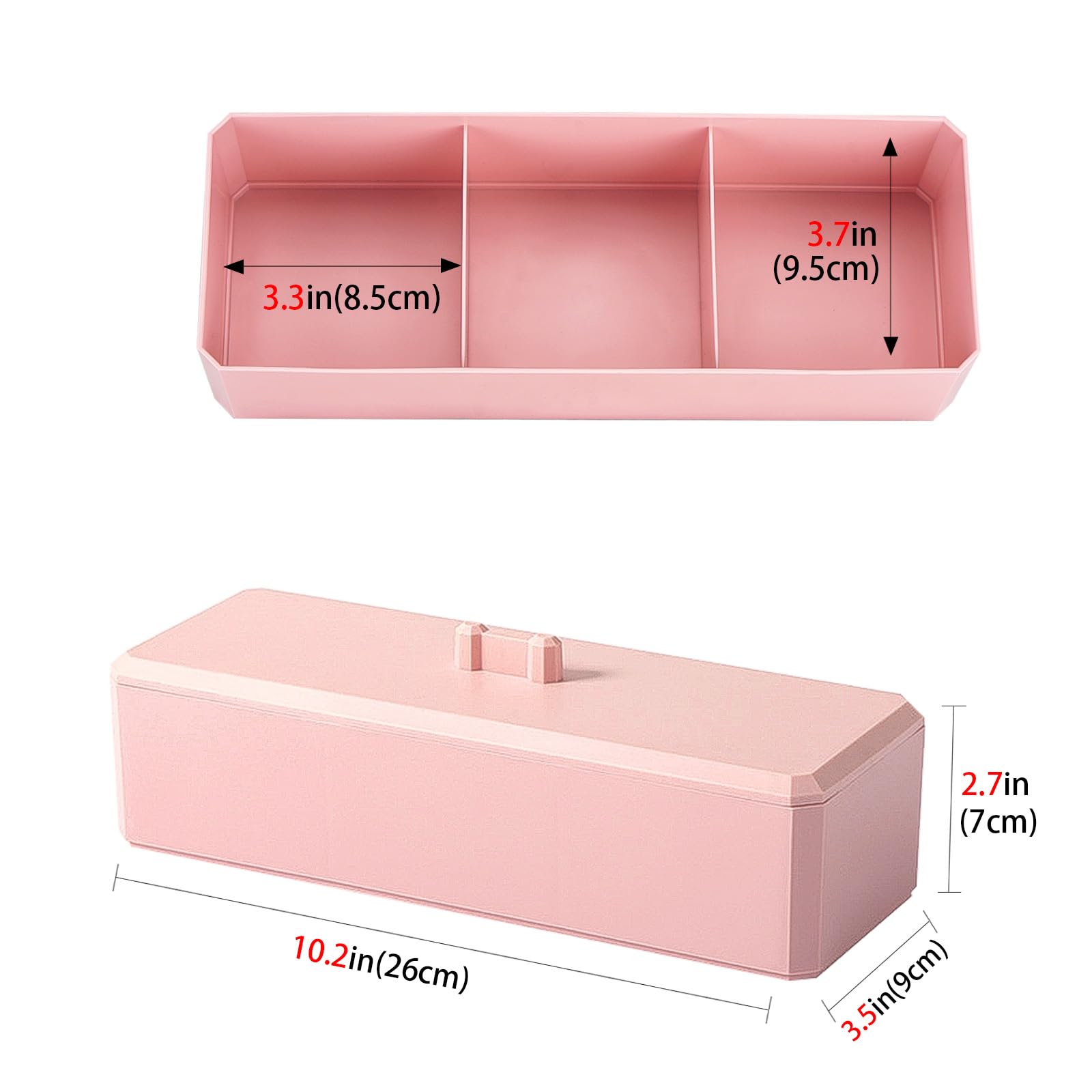 Biiange 3 Compartments Cotton Ball Holde, Cotton Ball Holder with Lid, Beauty Dispenser Canister for Bathroom Countertop Vanity (Pink)