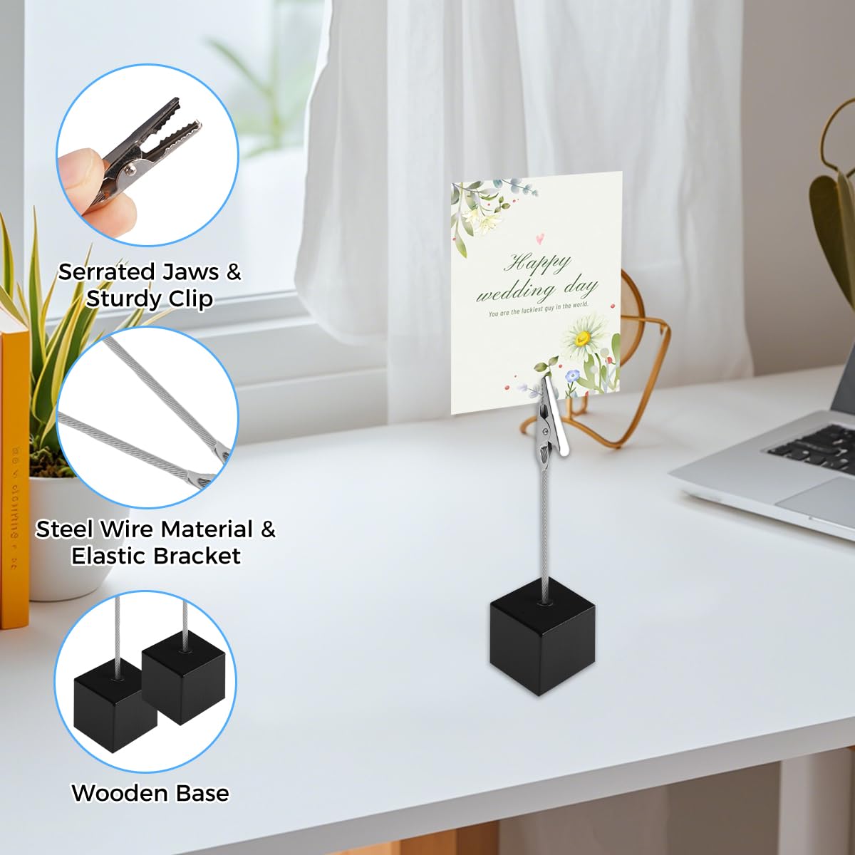 20 Piezas Portafotos Pinzas, Foto Titular Memo Clip y Carpetas de Mensajes, Memo Clip Madera, Soporte para Fotos con Pinza de Cocodrilo y Base de Madera de Pino, para Decoración de Oficina Boda Hogar