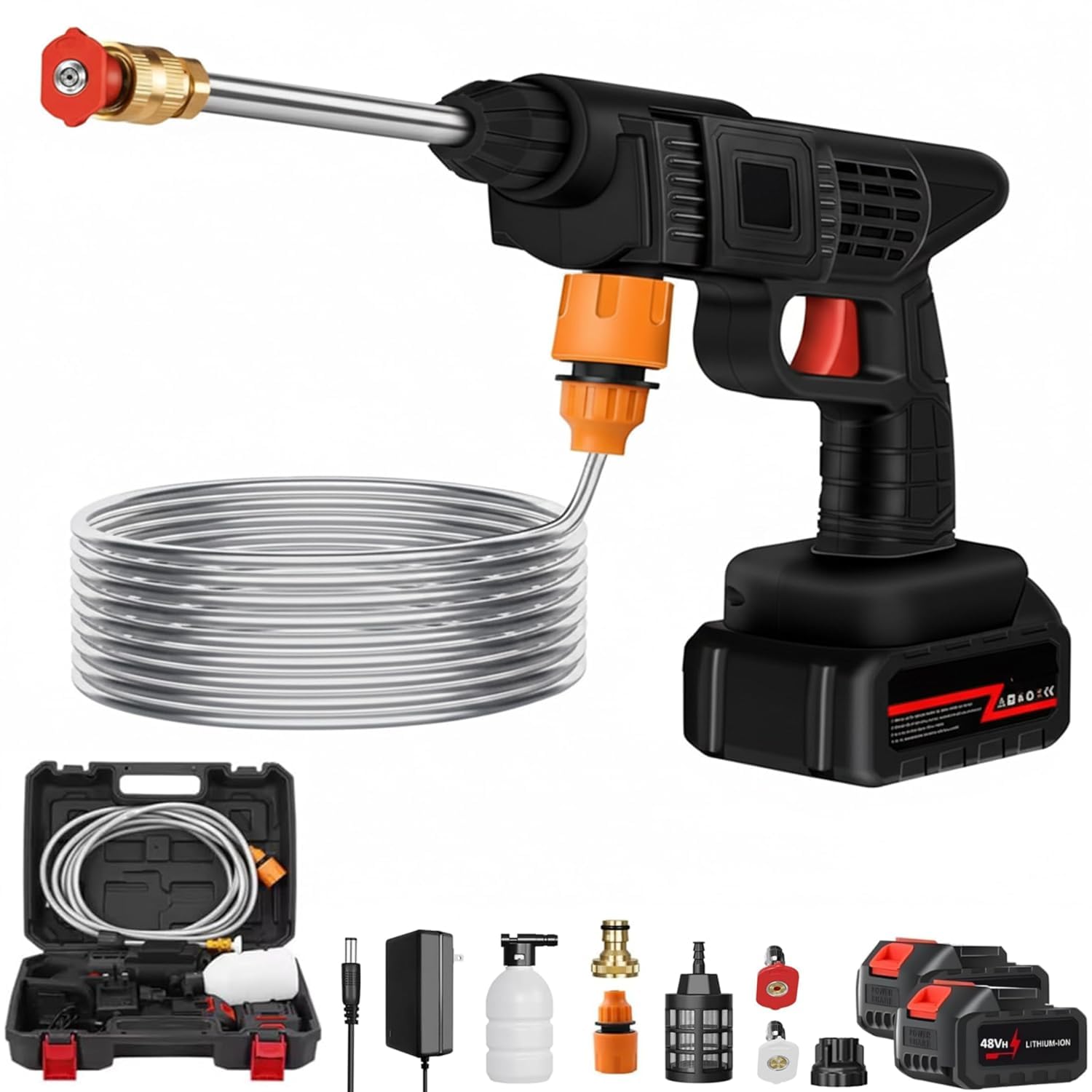 JAXHOM 2026 Cordless Portable Wireless Pressure Washer Gun High Pressure Water Gun for Car Wash and Bike Cleaning with Adjustable Nozzle and 5M Hose Pipe