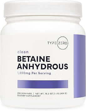 Type Zero Betaine Anhydrous Powder 1 LB Unflavored - Clean Betaine Anhydrous Supplement, TMG, Trimethylglycine, 1,500mg Per Serving, Keto, GMO-Free