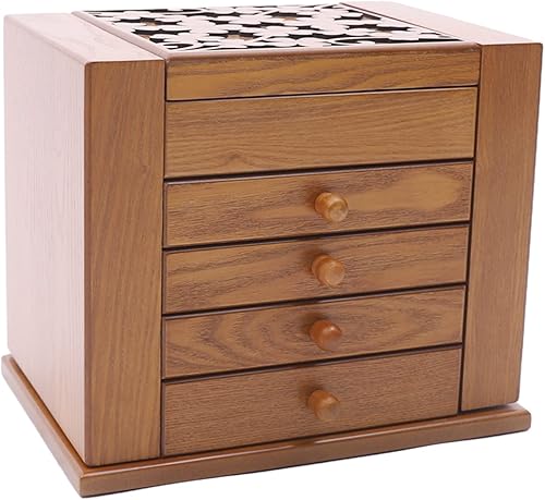 Joyero grande de madera de 5 capas con espejo y 4 cajones, regalo para mujeres y niñas, caja de almacenamiento para collar y anillo (marrón +