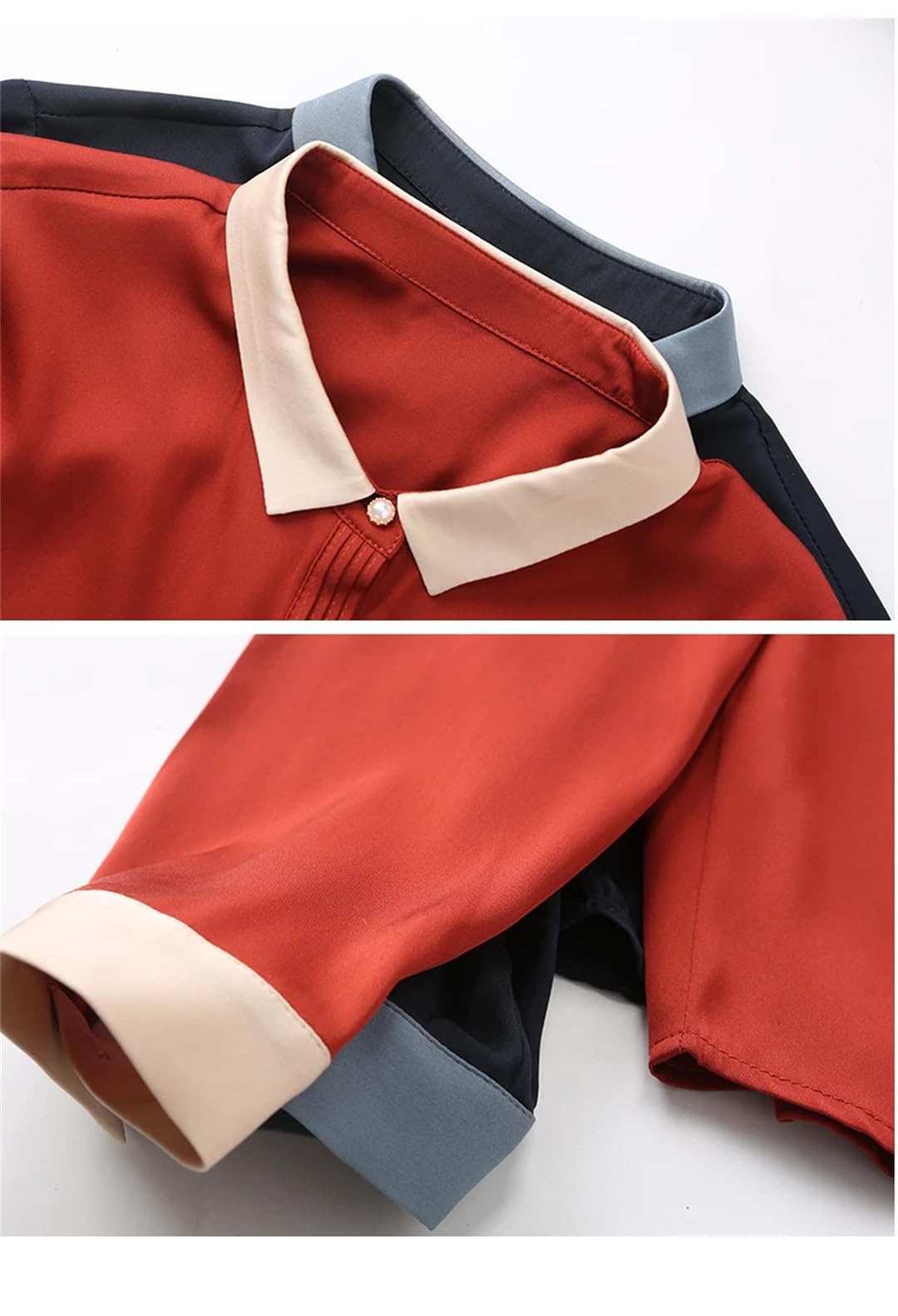 Camisas de manga larga con solapa de seda para mujer, ajustadas, holgadas, simples, lisas, para oficina, camisas casuales