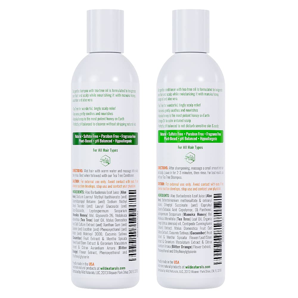 Wild Naturals Shampooing et après-shampoing à l'huile d'arbre à thé, traitement pour cuir chevelu sec, soulage les démangeaisons, formule anti-pelliculaire et épaississante pour hommes et femmes, tous