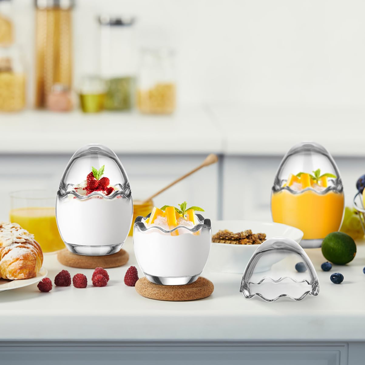 6 Sztuk Szklanych Foremek Do Puddingu W Kształcie Jajka: 100 Ml Odporne Na Wysoką Temperaturę Foremki Do Deserów Z Pokrywkami - Odpowiednie Do Jogurtu, Galaretki, Kremu