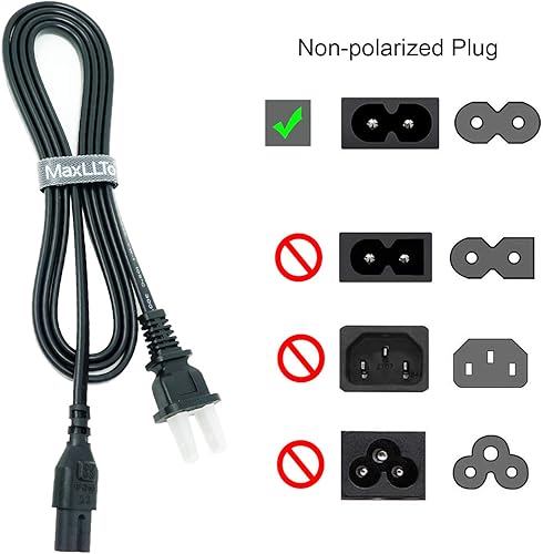 Miniatura 3 de MaxLLTo Replacement Power Cable for Lenovo Laptop Notebook Charger AC Adapter 6ft Long Black 2 Prong AC Wall Plug Cable Cord