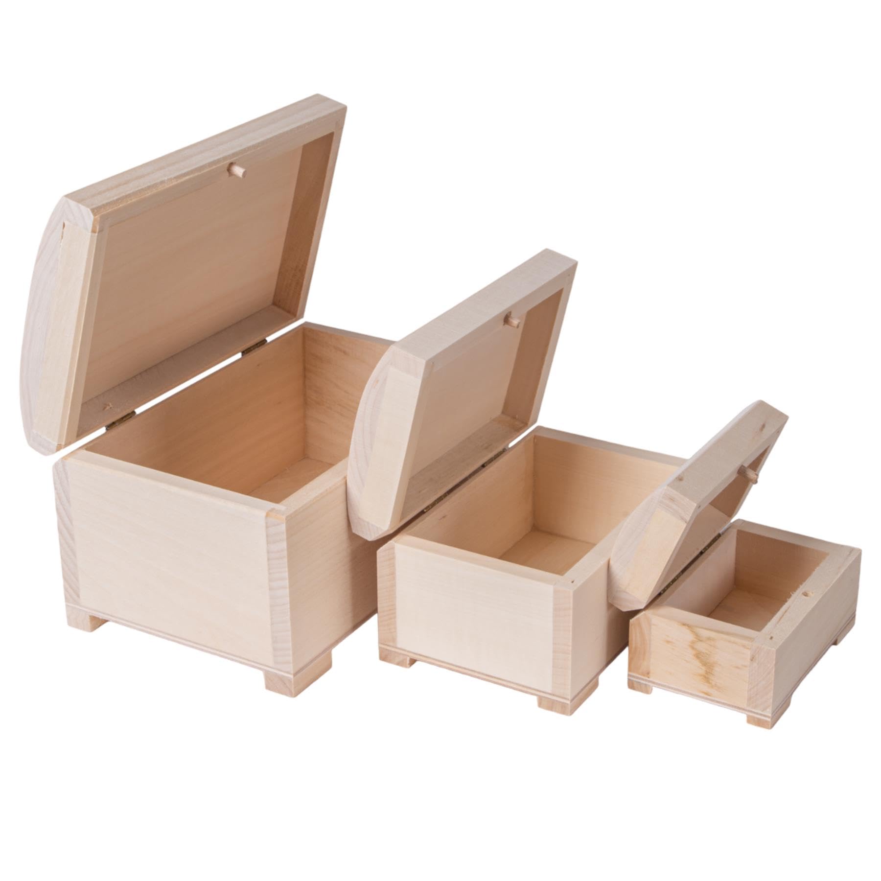 WooDeeDoo Nest of 3 Small Tiny Keepsake Trinket Decorative Treasure Chest Gift Boxes | Jewellery Ring Bracelet Earrings Trinkets Keepsake Memory Case | Unpainted & Untreated Wood for Craft