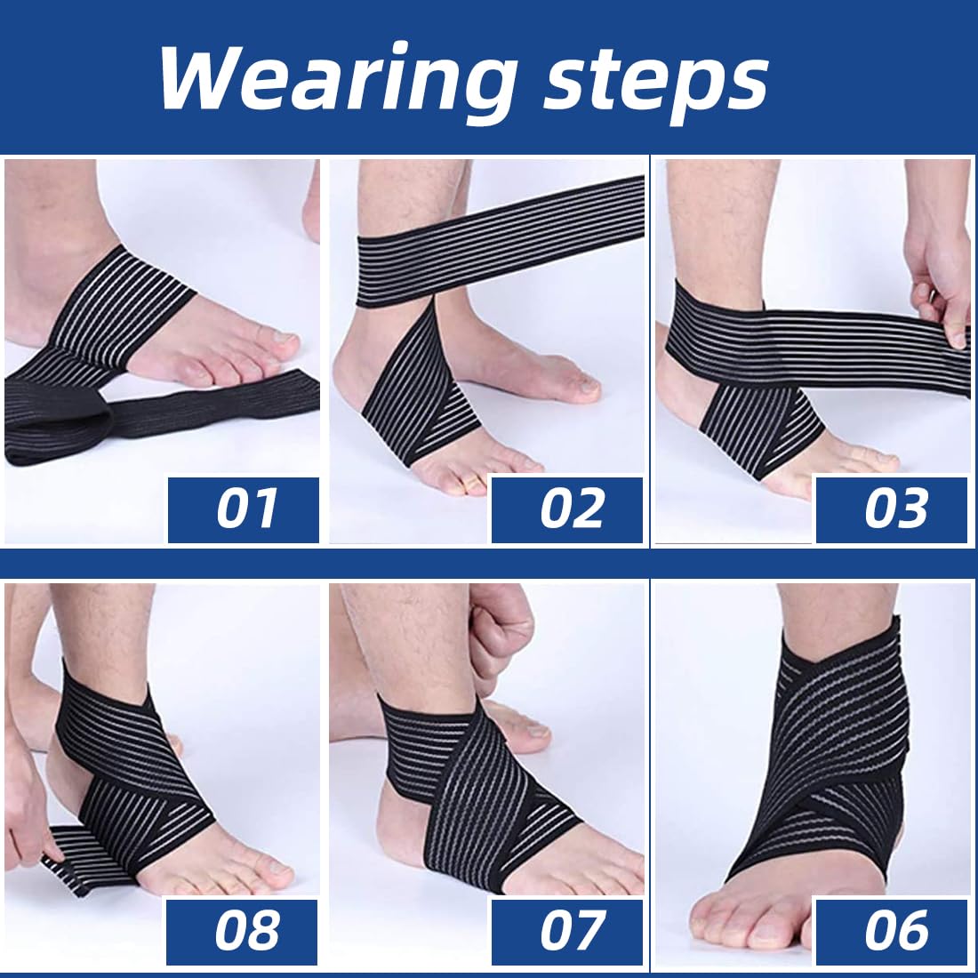 2 Pezzi Fascia Elastica Caviglia, Fascia Supporto per Piede e Caviglia, Cavigliera Elastica Regolabile con Strappo, per Distorsioni, Slogature e Infortuni
