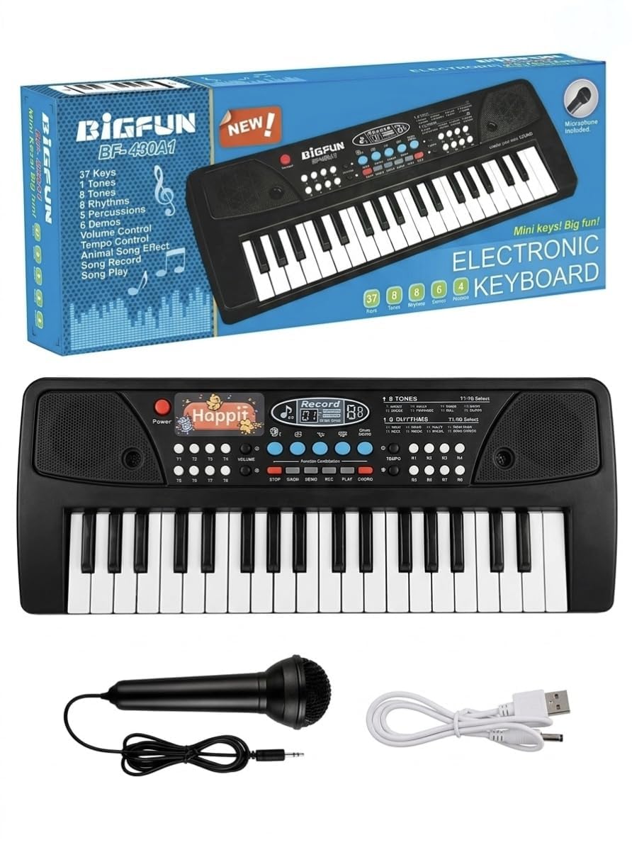 Kids Piano Keyboard with Mic 37 Keys 8 Rhythms 8 Tones 6 Demos Portable Electronic Keyboard Toy Beginners Educational Songs Recording Musical Toys 2-5 Years Boys and Girls-image-40