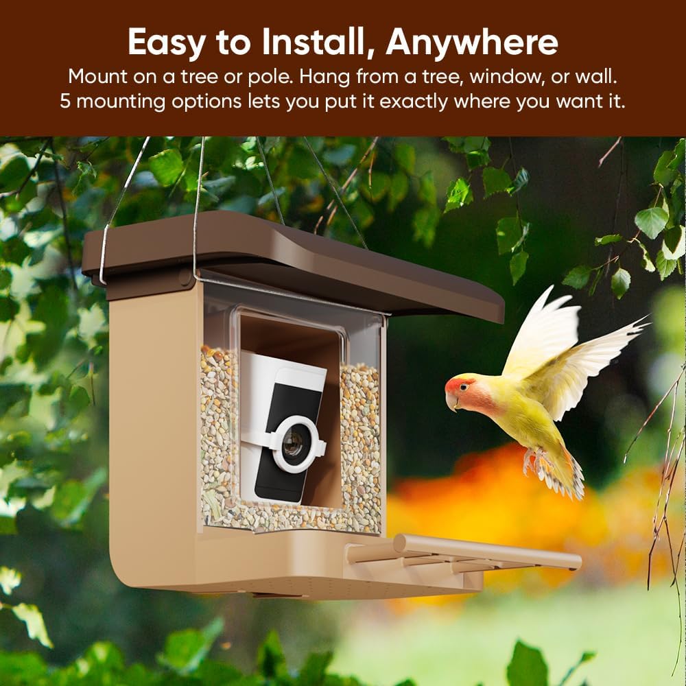 Brown Bird Feeder Camera Case Compatible with Wyze Battery Cam Pro, Wyze Cam Outdoor v1/v2, Wyze Camera v4/v3/v3 Pro, 5 DIY Mounting Methods, with a Macro Lens (Solar Panel/Camera NOT Included), Brown