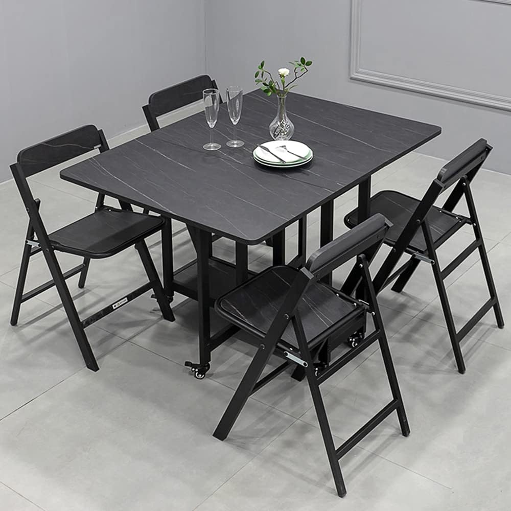 Amazon.com - LITFAD Modern 5 Pieces Foldable Dinette Set Black Wood ...