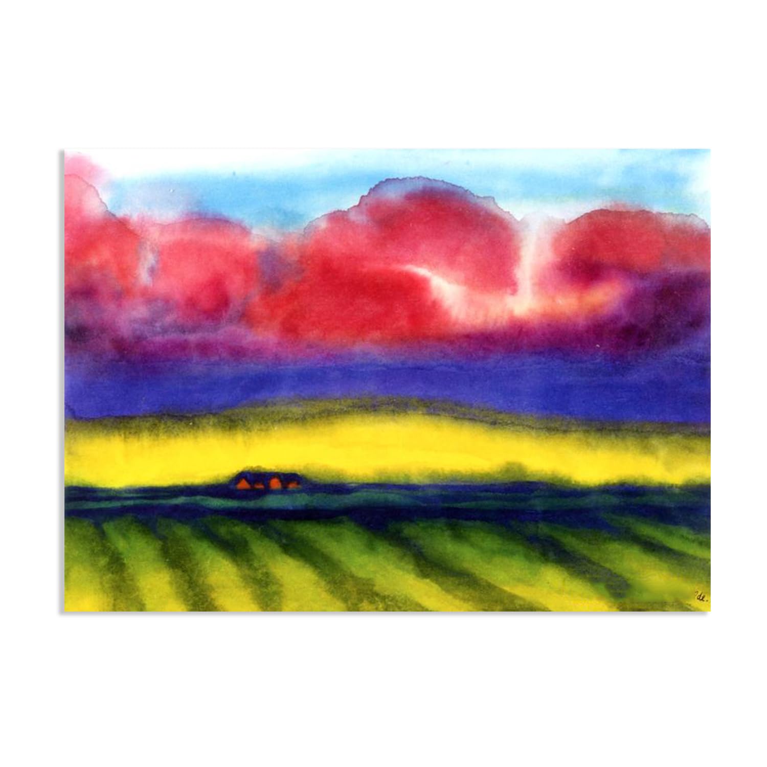Emil Nolde Seascape Canvas Wall Art Marsh Landscape with Farm Abstract Reproductions Coastal Expressionism Artwork Wall Decor for Living Room Bedroom Office Home Decor110x80cm(43x31in)Frameless