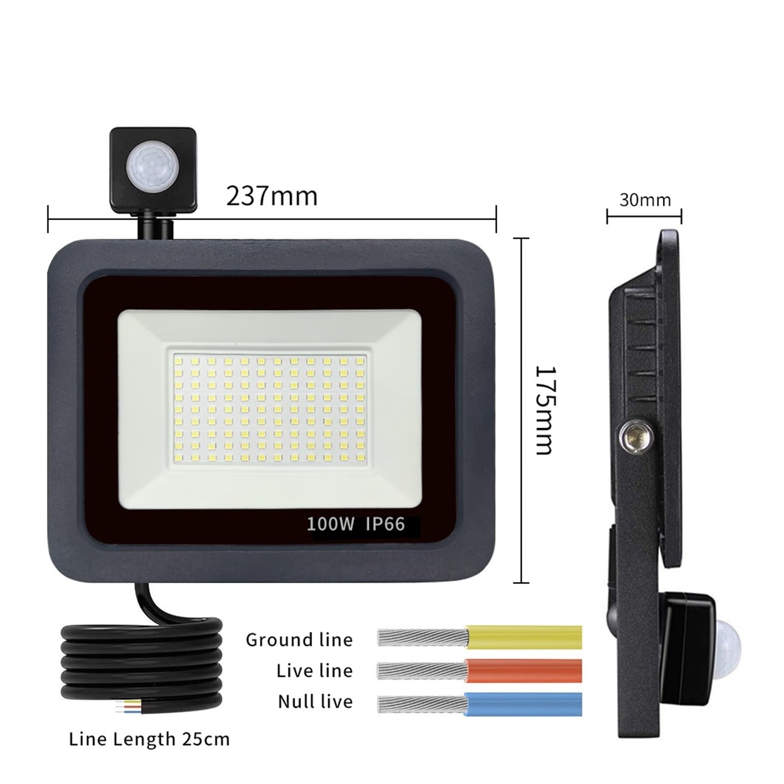 Zewnętrzne światło powodziowe 10W 20W 30W 50W 100W Reflektor LED Wodoodporny reflektor z czujnikiem ruchu PIR Zewnętrzna lampa ścienna Światło halogenowe Oświetlenie miejsca pracy(WARM WHITE_100W)