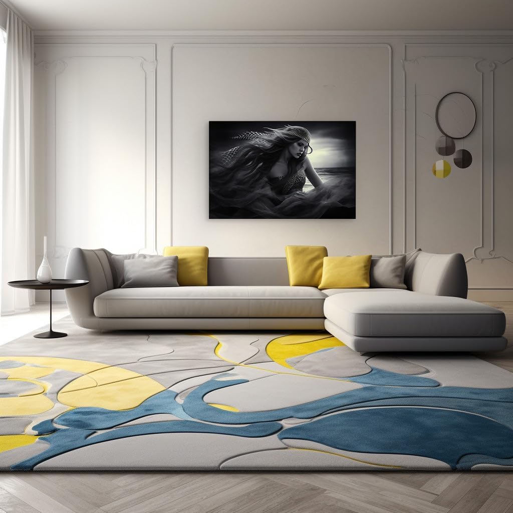 Canvas for Living room. Mystique of the Sea: The Elegance of a Monochrome Mermaid Enigma, 27 x 18 inch Canvas Wall Art - Ready to Hang