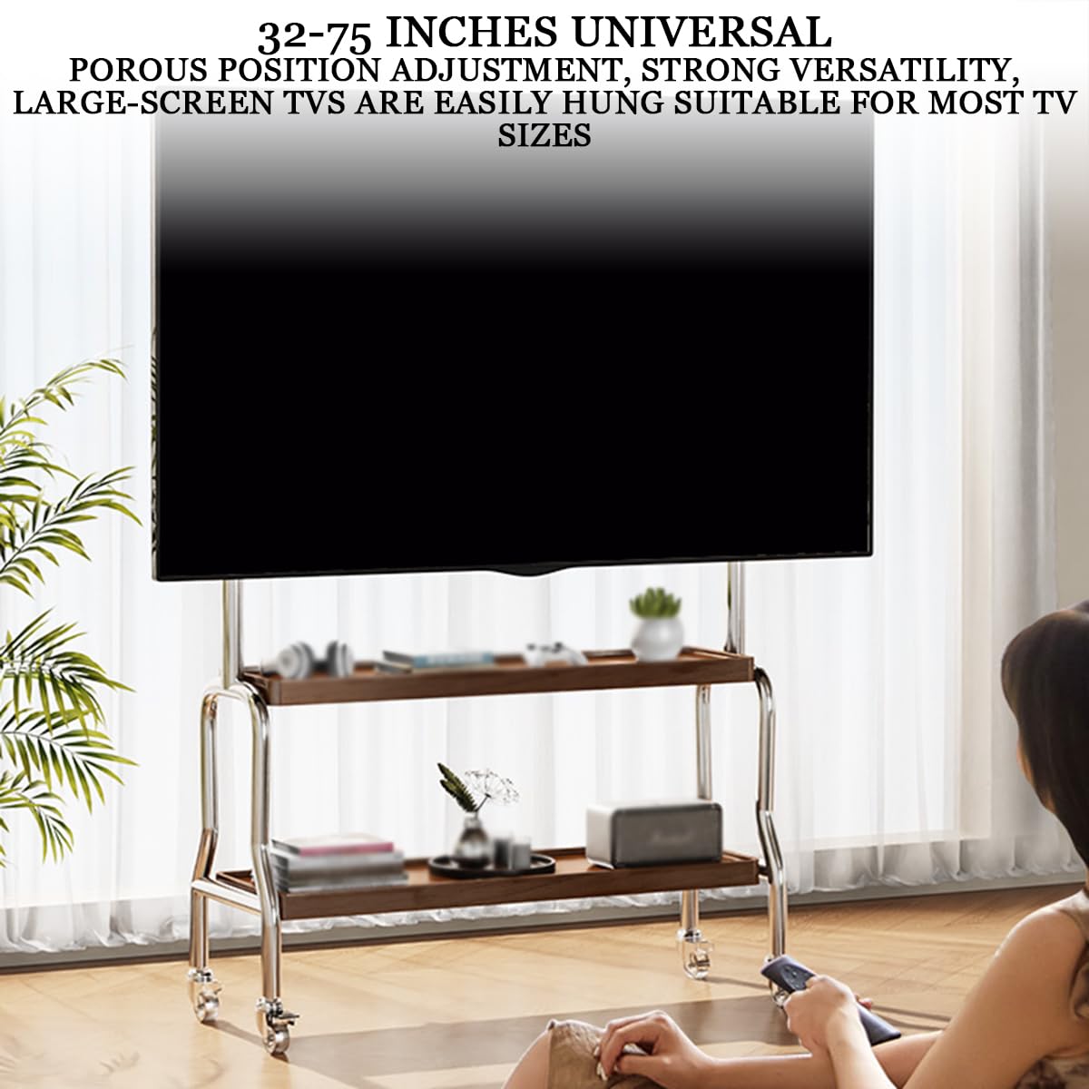 TABOJS Support TV réglable en Hauteur, Support TV Mobile avec poulies, TV pour téléviseurs incurvés à écran Plat de 55 à 86 Pouces, Support TV Robuste avec mobilité Facile
