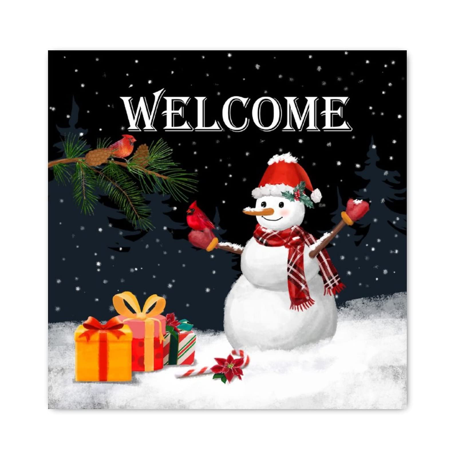 Panneau de Noël en bois Welcome Snowman imprimé pour décoration murale de chambre