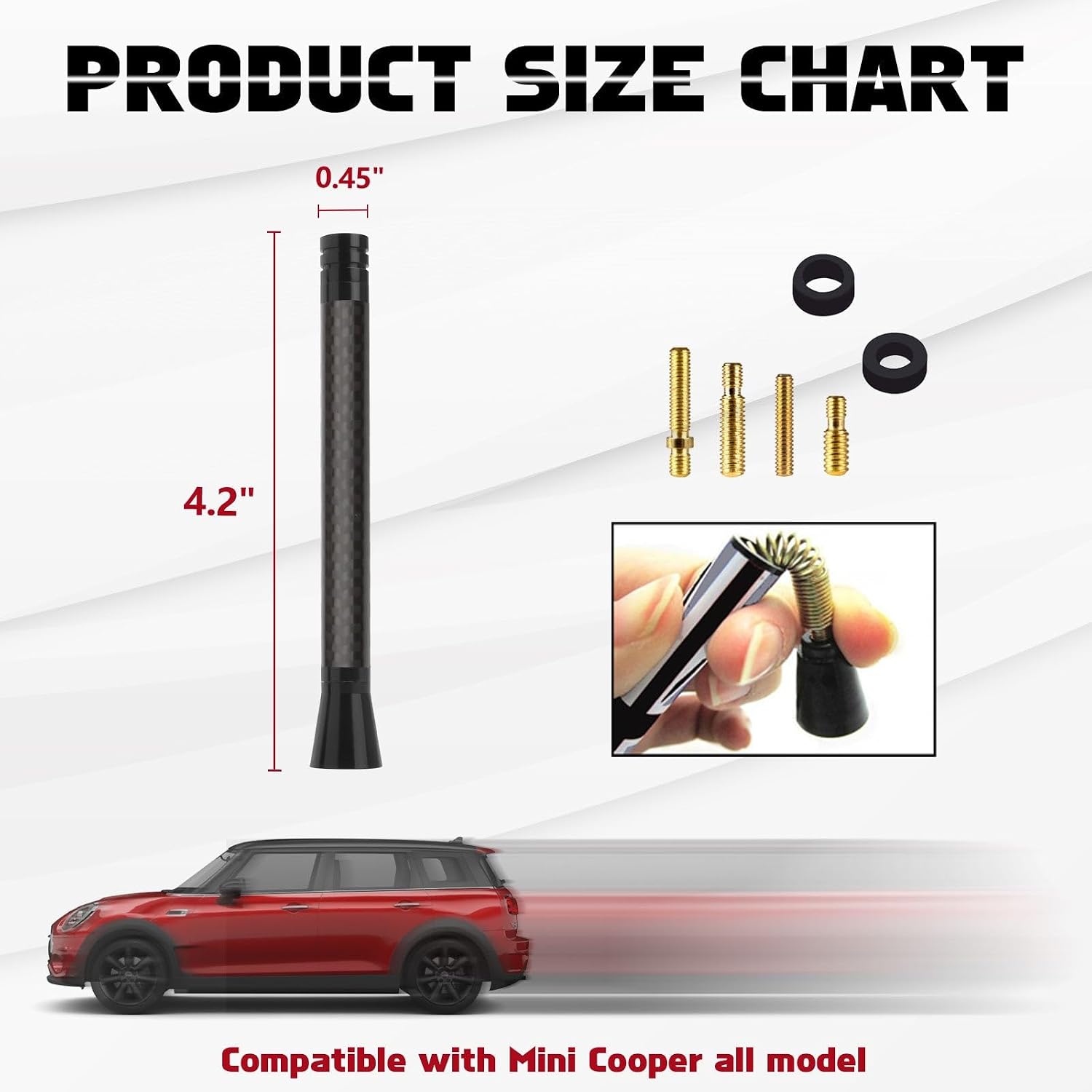 x xotic tech Car Long Antenna Carbon Fiber Compatible with Mini Cooper All Models & More Other Cars 4.2" image 5