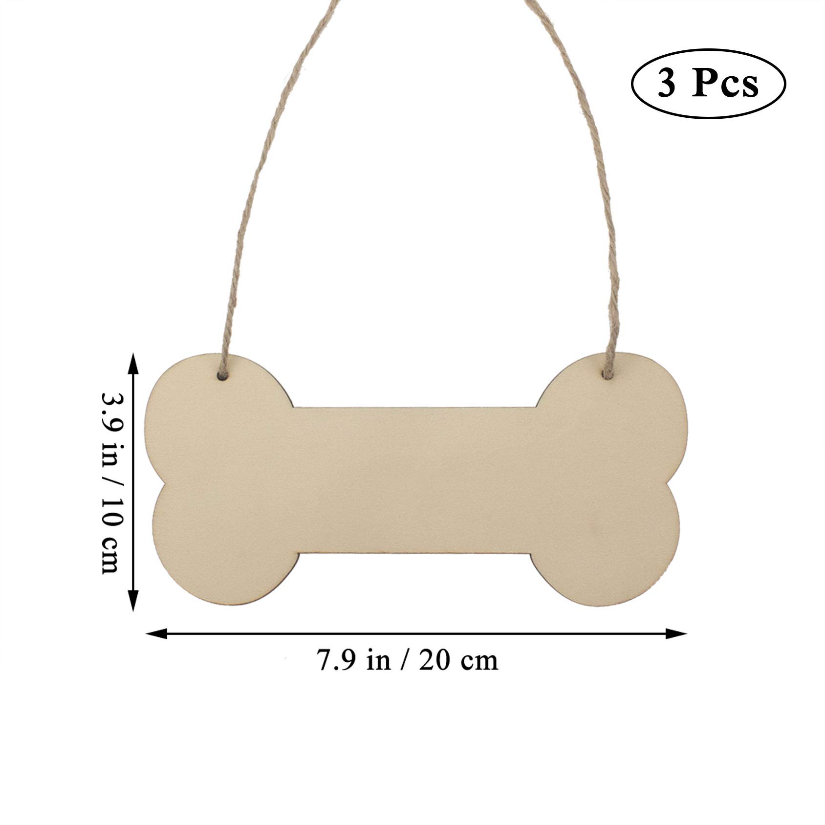 Dog Bone Hanging Wood,Unfinished Sign Blank Hanging Wood DIY 3pcs
