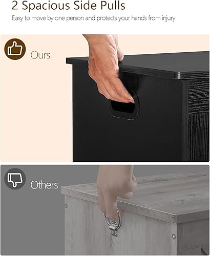 Miniatura 7 de usikey Baúl de almacenamiento de 29.5 pulgadas con ratán, caja de almacenamiento de madera con bisagra de seguridad y parachoques de gel, banco de