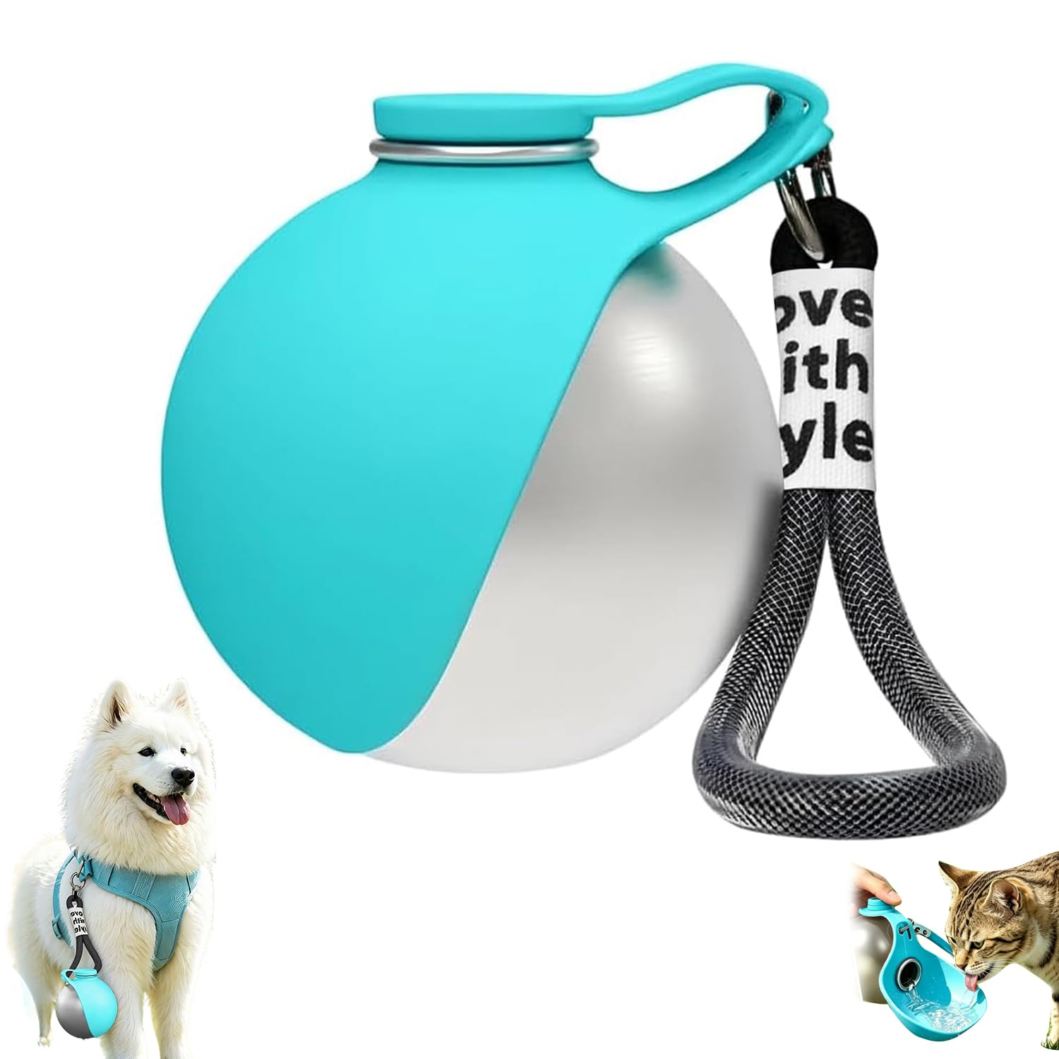 Hemoravoma 2-in-1 Portable Dog Water Bottle with Foldable Silicone Bowl