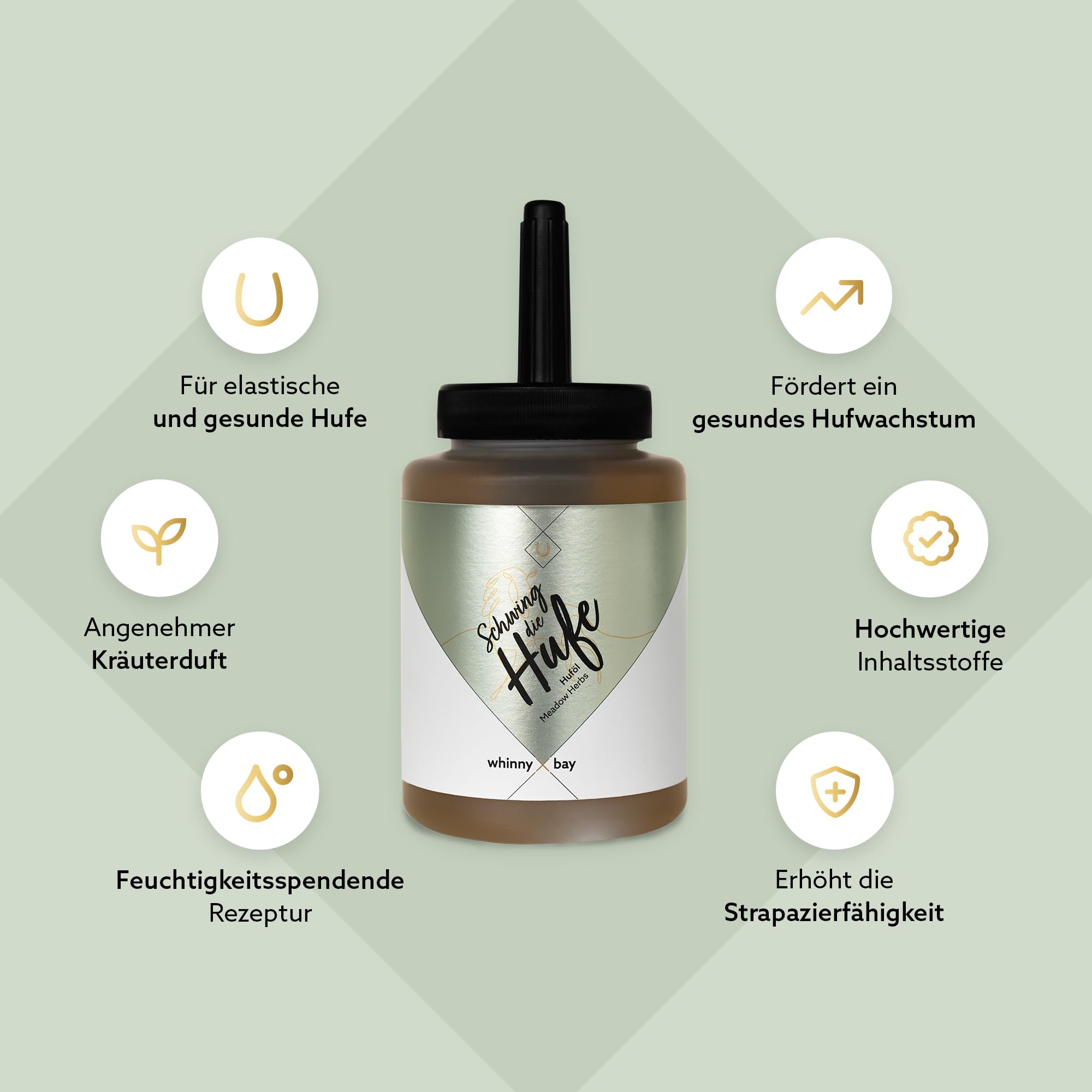 Huföl Schwing die Hufe – natürliches Huföl mit Pinsel und Kräuterduft | Hufpflege zur Stärkung, Feuchtigkeitsversorgung & Schutz, 450ml