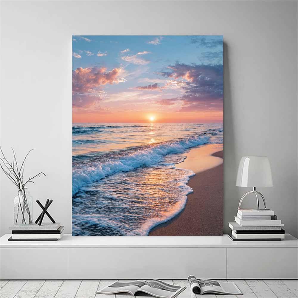 WUFIEA Leinwand Bilder Sonnenuntergang über dem Meer Wandkunst, Natur-Wanddekoration, Natur, Gemälde für Schlafzimmer, Wohnzimmer, Kinderzimmer, usw(Orange)-70x100cm Ungerahmt